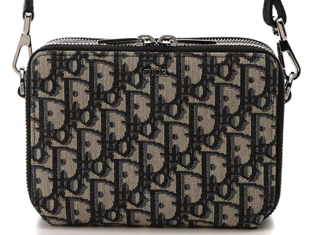 Christian Dior Oblique Shoulder Bag Beige Cream Navy Blue Black Canvas Leather